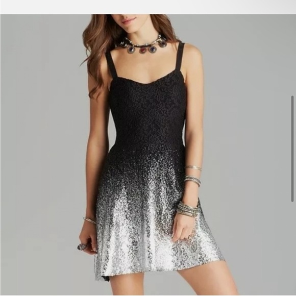 Free People Reflected Moonlight Metallic Foil Ombre Fit n Flare Dress - Picture 1 of 5